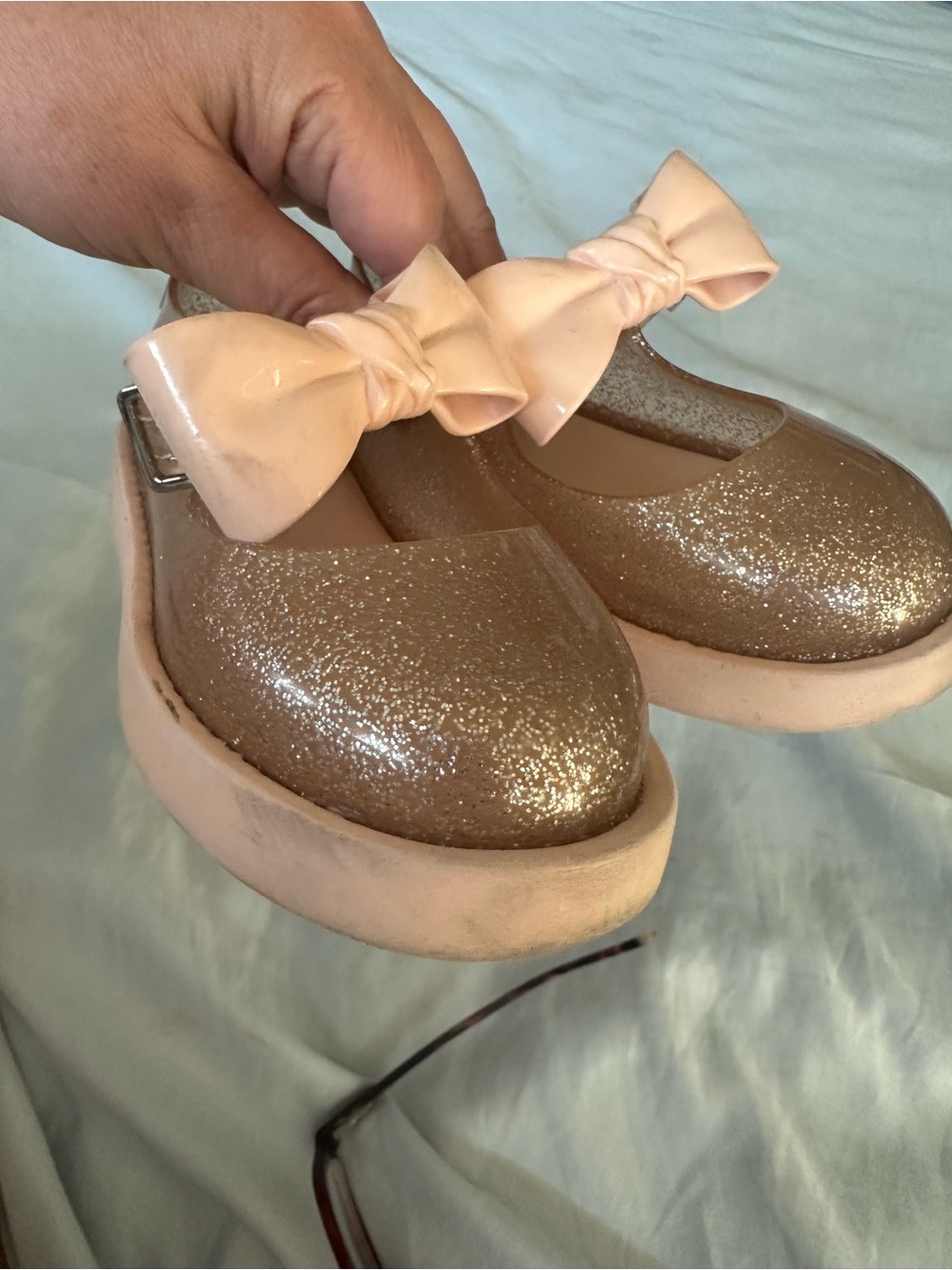 Mini Melissa Glitter Bow Mary Jane Flats in Rose Gold - Picture 6 of 6